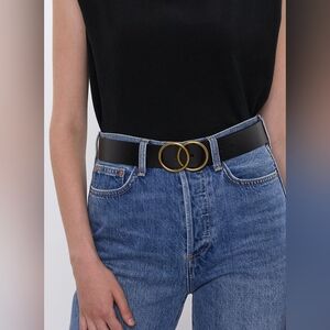Aritzia Auxiliary Genuine Leather Double Ring Solid Brass Belt Black Gold 2XS